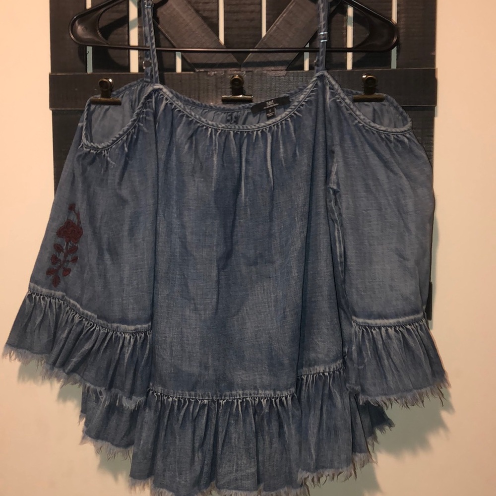 Cold shoulder blue Jean top